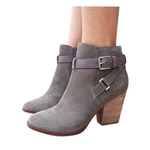 ⭐️ Cole Haan Minna Suede Buckle Gray Ankle Boots Booties Block Heel Size 8 B